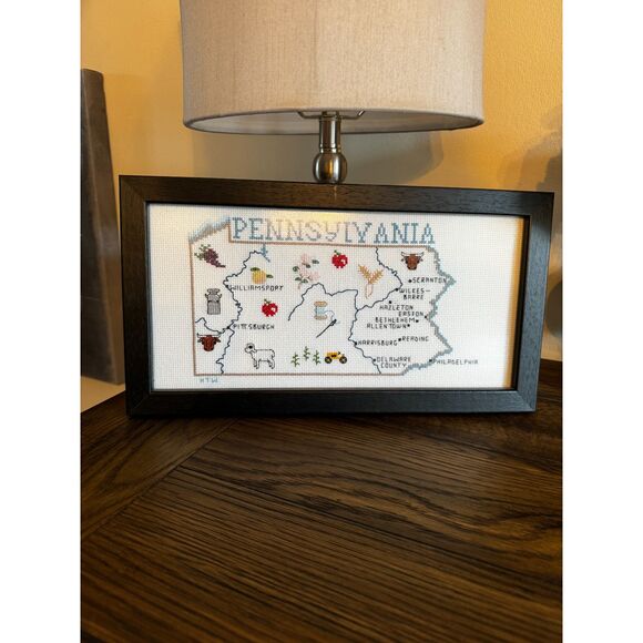 Stunning vintage needlepoint of Pennsylvania map must see